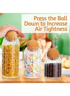 Happy Home Set of 3 Glass Storage Jars, Home Storage Bottle, Kitchen Storage Jars, Spice Jars Set with Wooden Lid Ball (500ml-800ml-1200ml)  - Image 2