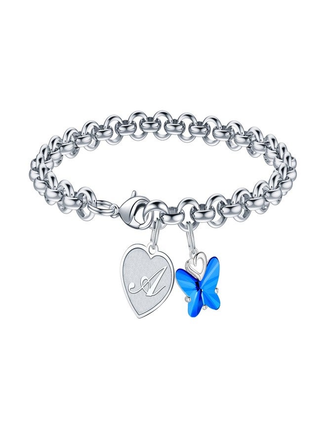 IEFWELL Charm Bracelets for Girls Gifts - Crystal Butterfly Bracelets for Teen Girls Gifts Trendy Stuff Dainty Heart Initial A Bracelet for Girl Women Butterfly Jewelry Gift - Image 1