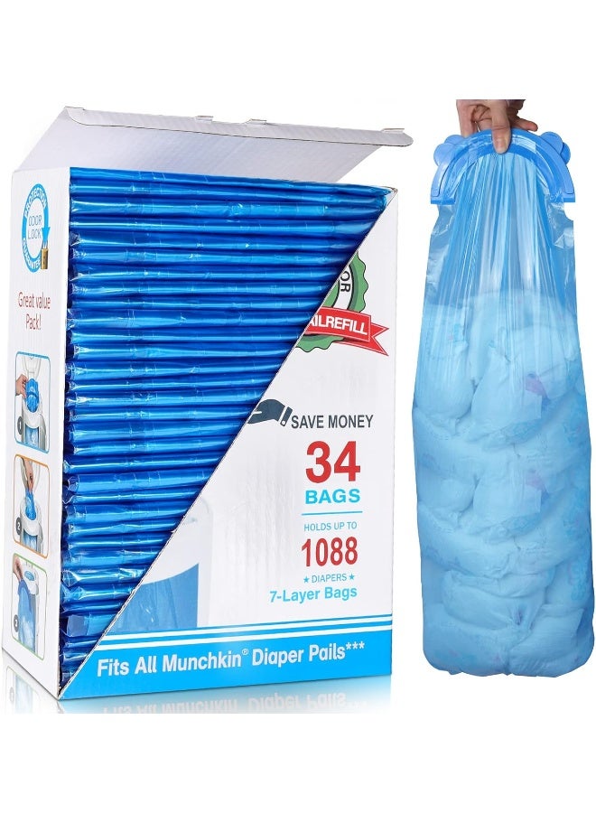HeTaiDa Diaper Pail Refill Bags, 1088 Counts, 34 Bags, Fully Compatible with Arm&Hammer Disposal System - Image 1