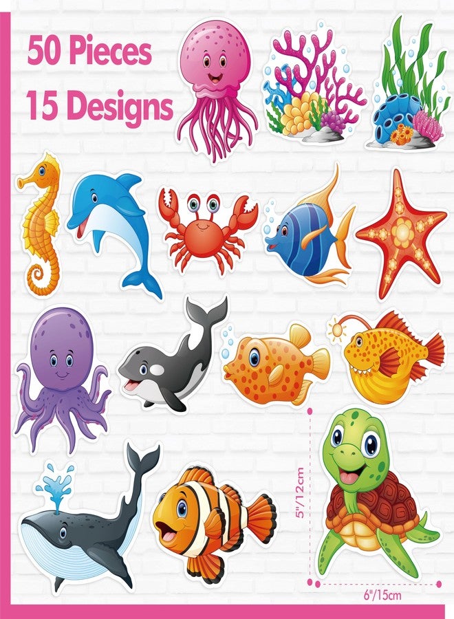 Gethelud 50 PCS Marine Animal Cutouts, Double-Sided Printing Ocean Creature Accents Cut-Outs, Fish & Coral Bulletin Board Classroom Decoration, Under The Sea Themed Party Supplies for Kids Students - Image 2