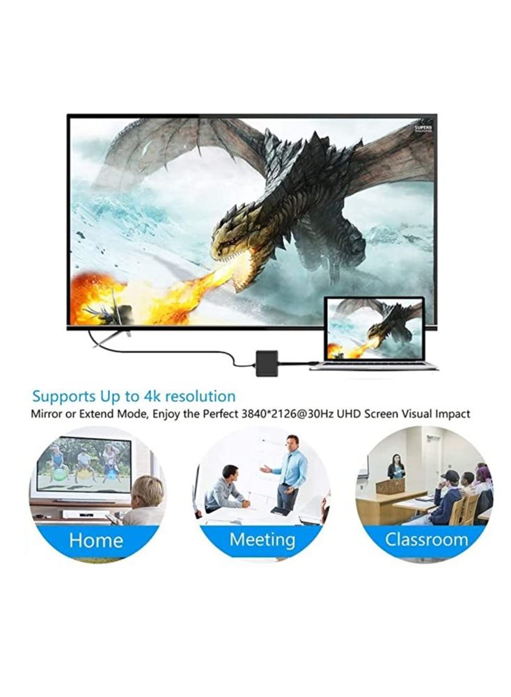 DUSALA USB Type-c to HDMI 4K + USB 3.0 Standard + PD Charging Port 3 in 1 Adapter, C Type(Silver) - Image 3