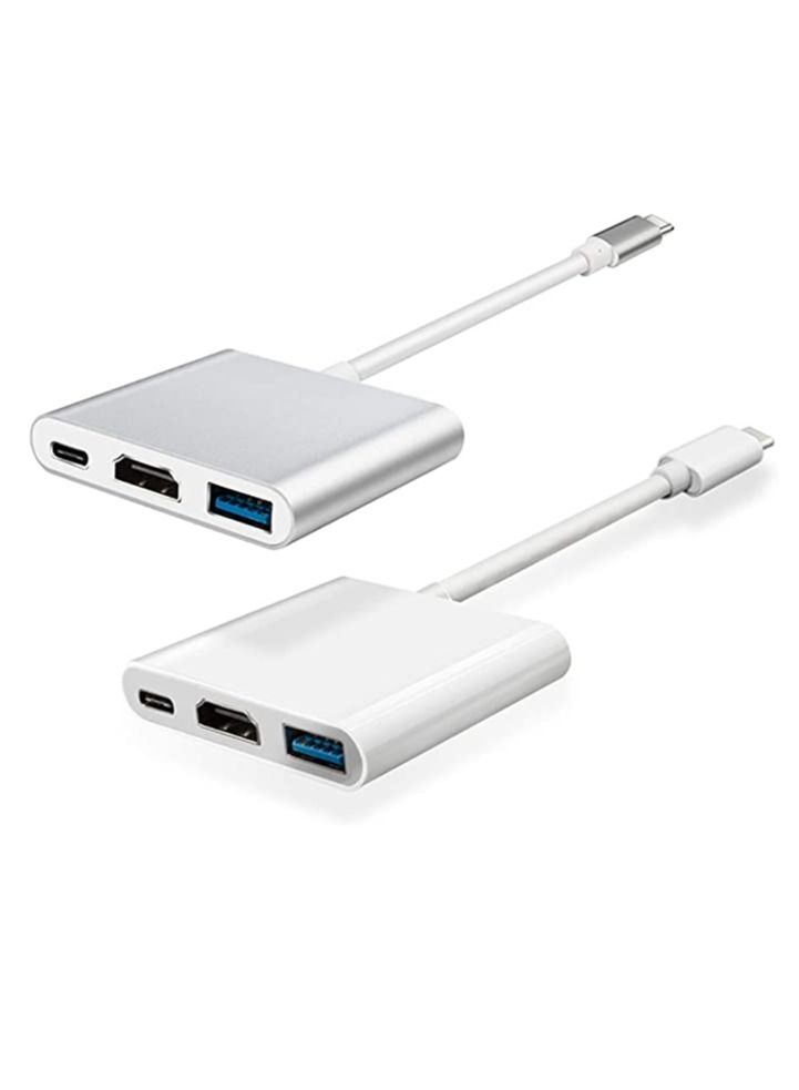 DUSALA USB Type-c to HDMI 4K + USB 3.0 Standard + PD Charging Port 3 in 1 Adapter, C Type(Silver) - Image 2