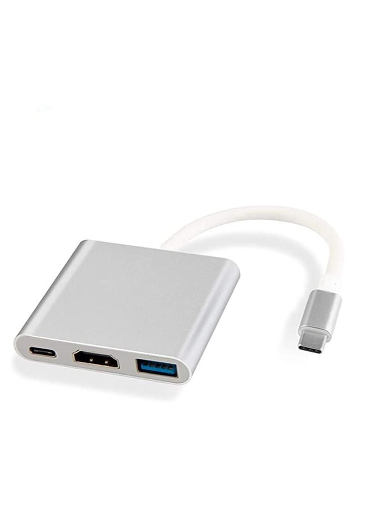 DUSALA USB Type-c to HDMI 4K + USB 3.0 Standard + PD Charging Port 3 in 1 Adapter, C Type(Silver) - Image 1