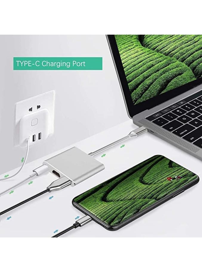 DUSALA USB Type-c to HDMI 4K + USB 3.0 Standard + PD Charging Port 3 in 1 Adapter, C Type(Silver) - Image 4