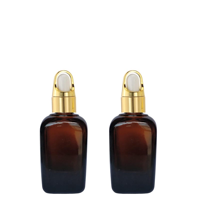 Devinez (Pack of 2 Multipurpose Refillable Amber Square Shape Glass Bottle, 15 ml with Fancy Golden Glass Dropper for Cosmetics, Serum, Essential Oils, Blends, Skin Care, Travel, Toners & DIY - Image 1