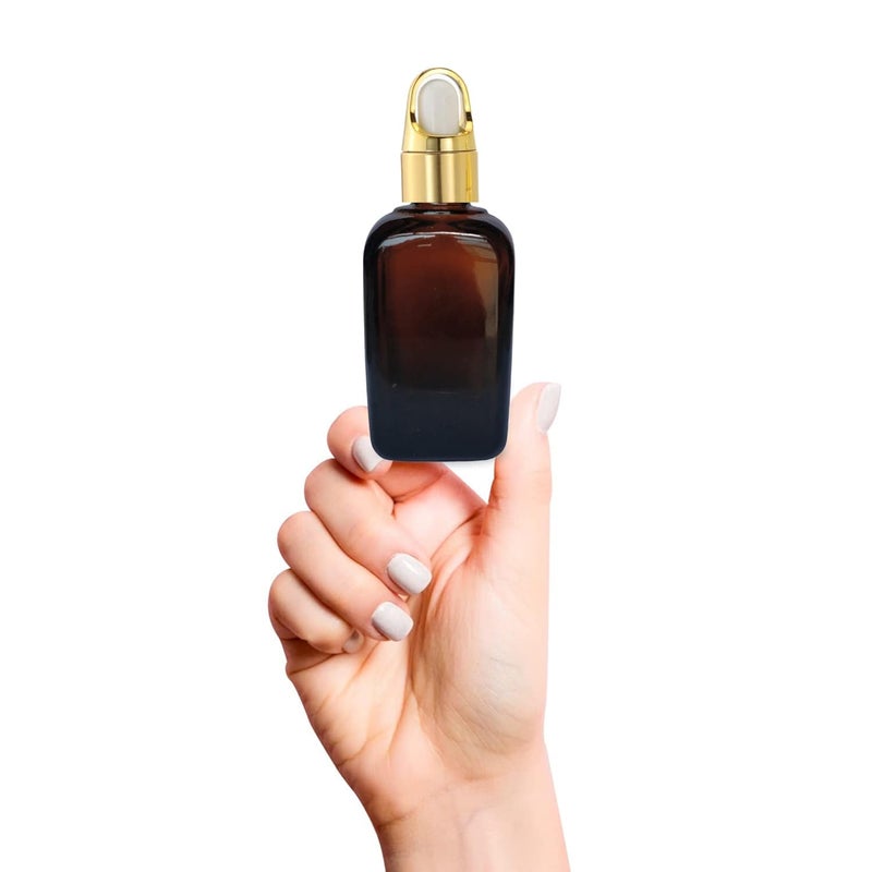 Devinez (Pack of 2 Multipurpose Refillable Amber Square Shape Glass Bottle, 15 ml with Fancy Golden Glass Dropper for Cosmetics, Serum, Essential Oils, Blends, Skin Care, Travel, Toners & DIY - Image 2