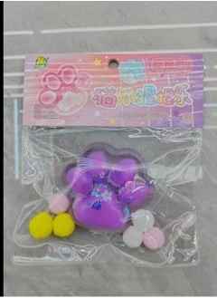 Generic Cat Paw Squishy Toys Attractive Design: The toys feature a cute cat paw design, in bright, attractive colors. Assorted Colors: The set includes four different colors: pink, purple, blue, and yellow. Fun Texture: Made of a soft, stretchy material, they are fun to touch and squeeze. Squishy toys relieve stress and anxiety.  - Image 1