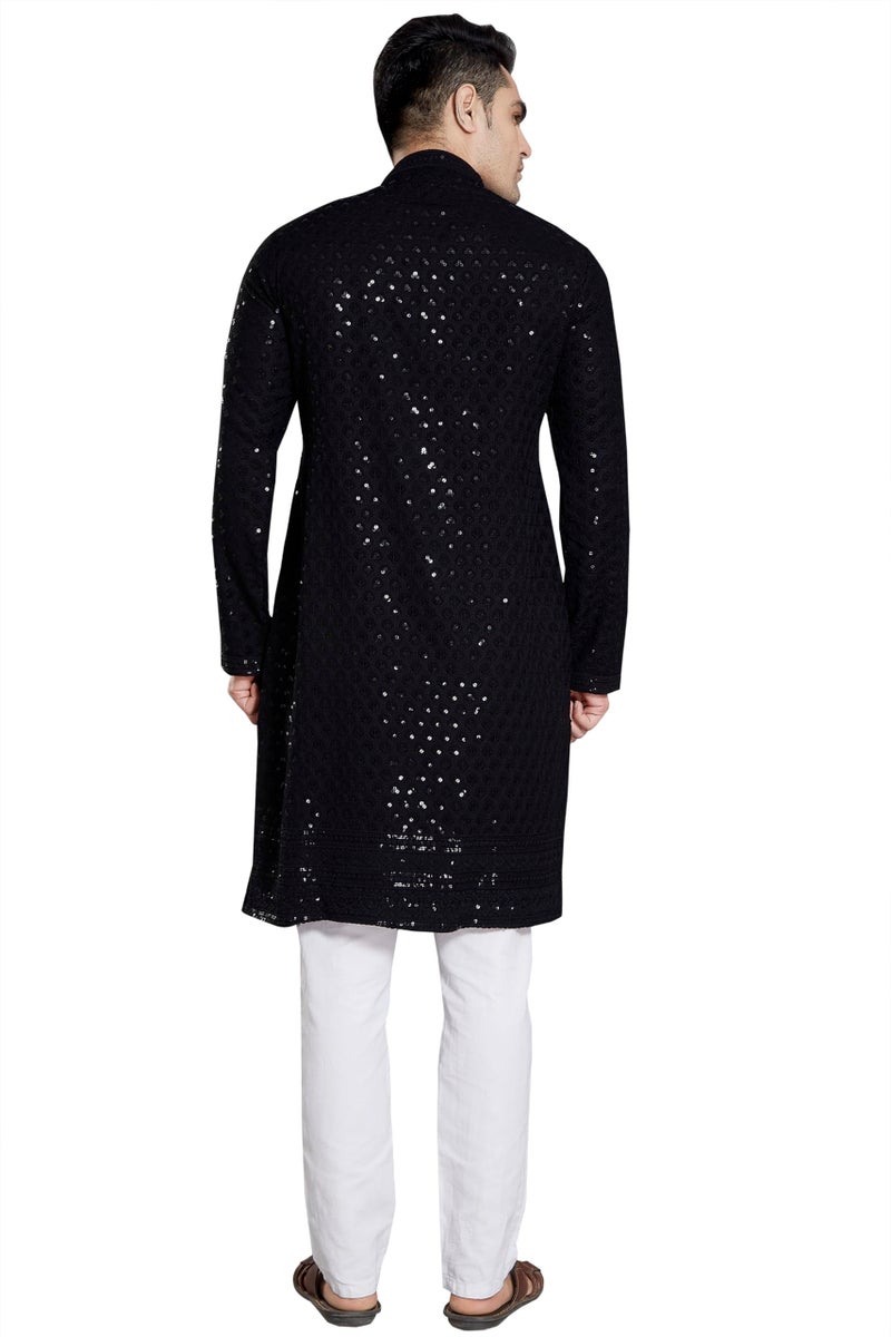 DIVISIVE Men's Sequince Embroidered Cotton Blend Slim Fit Kurta Pyjama Set (DKRT25_XXXL_Black) - Image 4