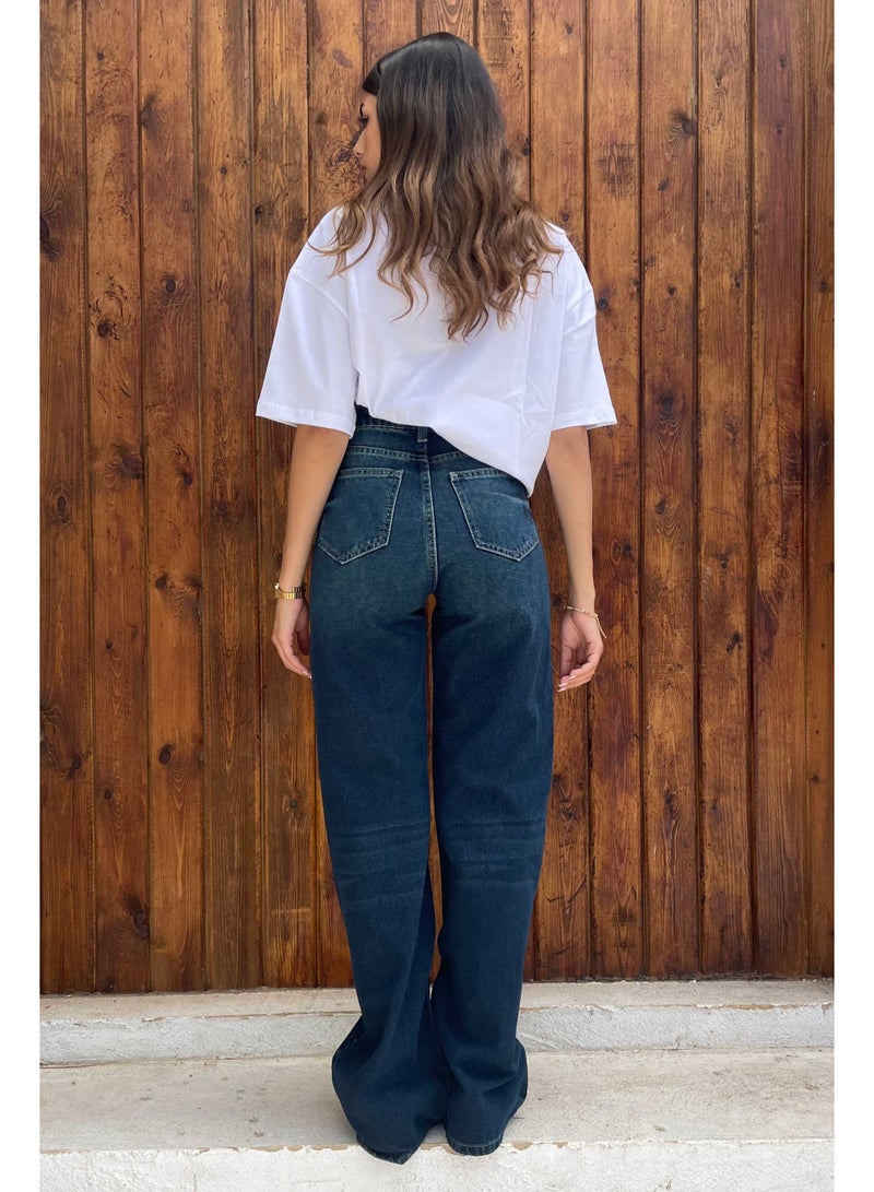 Deep Indigo Crossover Wide-Leg Jeans