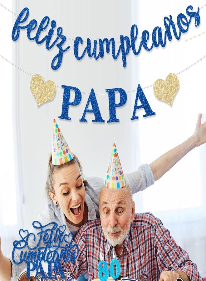 زينة لافتة عيد ميلاد سعيد يا أبي، جاهزة للتعليق، باللون الأزرق اللامع، لتزيين كعكة عيد الأب، مناسبة لحفلات عيد الأب الإسبانية والمكسيكية، باللون الأزرق اللامع، مثالية للاحتفال في المنزل، لا تحتاج إلى أي تركيب يدوي. - Image 5