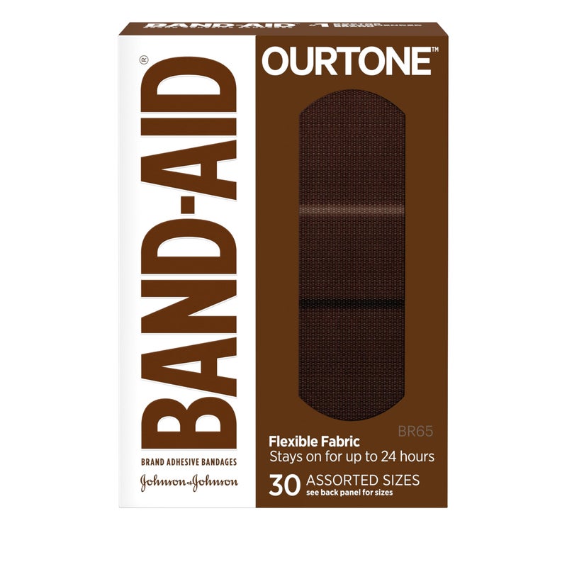 Band-Aid Brand Ourtone Adhesive Bandages, Flexible Protection & Care of Minor Cuts & Scrapes, Quilt-Aid Pad for Painful Wounds, BR65, Assorted Sizes, 30 ct - Image 1