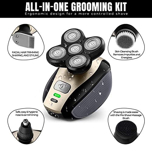NAWAZJEE Electric Shaver Bald Head Shaver Head Shavers for Bald Men Electic Razor for Men Waterproof Cordless Trimmer for Nose Ear Face Body Wet Dry Men's Rotary Shavers for Head Shaving Machine 5 in 1 4D - Image 5