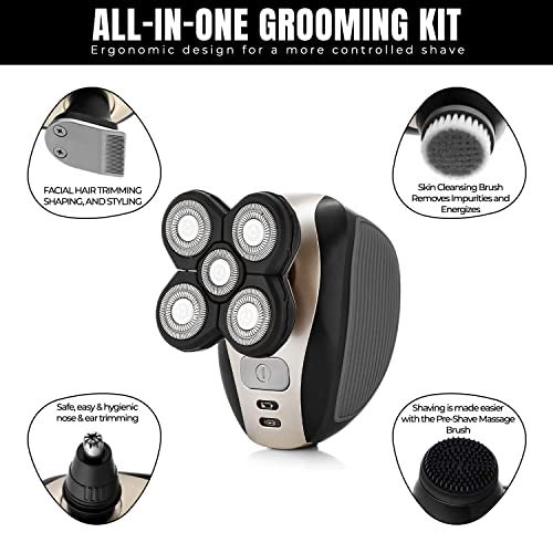 NAWAZJEE Electric Shaver Bald Head Shaver Head Shavers for Bald Men Electic Razor for Men Waterproof Cordless Trimmer for Nose Ear Face Body Wet Dry Men's Rotary Shavers for Head Shaving Machine 5 in 1 4D - Image 4