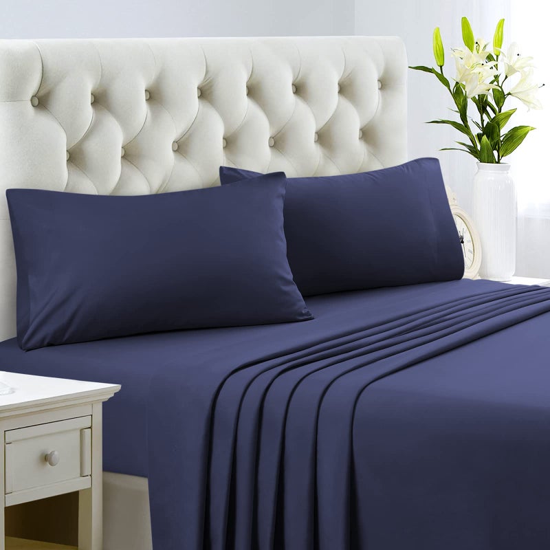 HOMEIDEAS HOMEIDEAS Bed Sheets Set Extra Soft Brushed Microfiber 1800 Bedding Sheets - Deep Pocket  Wrinkle & Fade Free - 4 Piece(Full Navy Blue) - Image 2