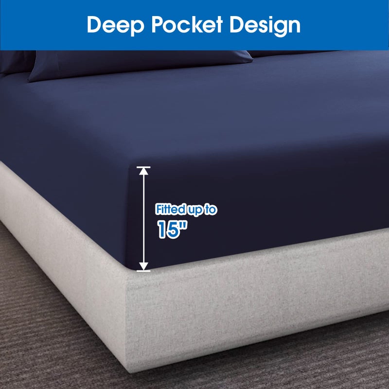 HOMEIDEAS HOMEIDEAS Bed Sheets Set Extra Soft Brushed Microfiber 1800 Bedding Sheets - Deep Pocket  Wrinkle & Fade Free - 4 Piece(Full Navy Blue) - Image 3