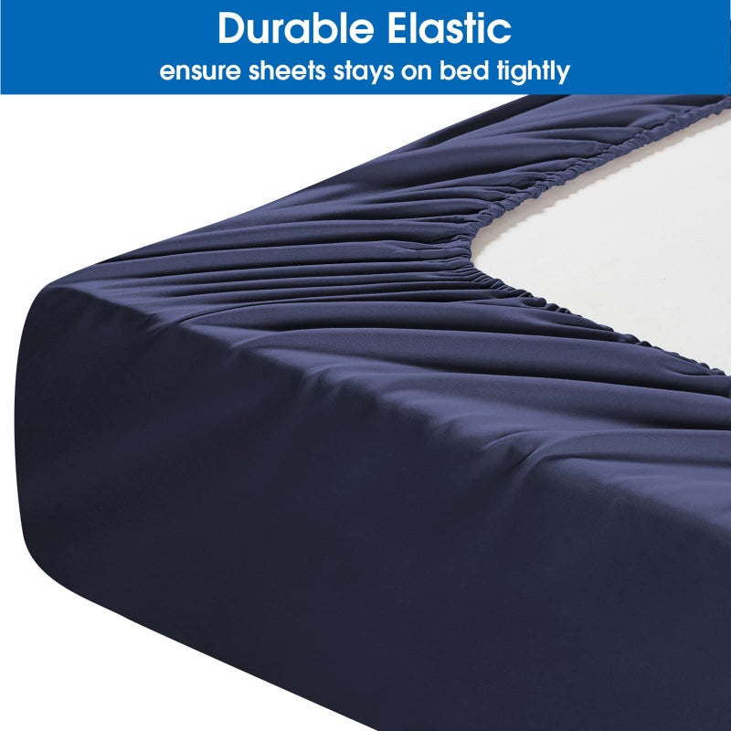 HOMEIDEAS HOMEIDEAS Bed Sheets Set Extra Soft Brushed Microfiber 1800 Bedding Sheets - Deep Pocket  Wrinkle & Fade Free - 4 Piece(Full Navy Blue) - Image 4