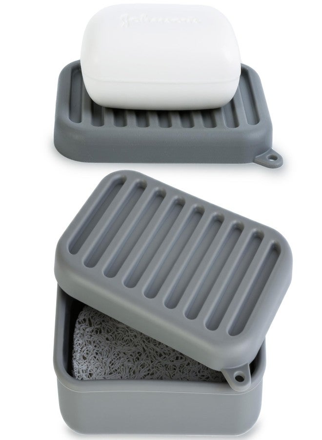 MtBoi Portable Leakproof Travel Soap Case, Silicone Travel Soap Case, Compact Soap Holder with Drainage Layer, Travel Soap Holder for Camping, Gym, Outdoor (Deep-Gray) - Image 1