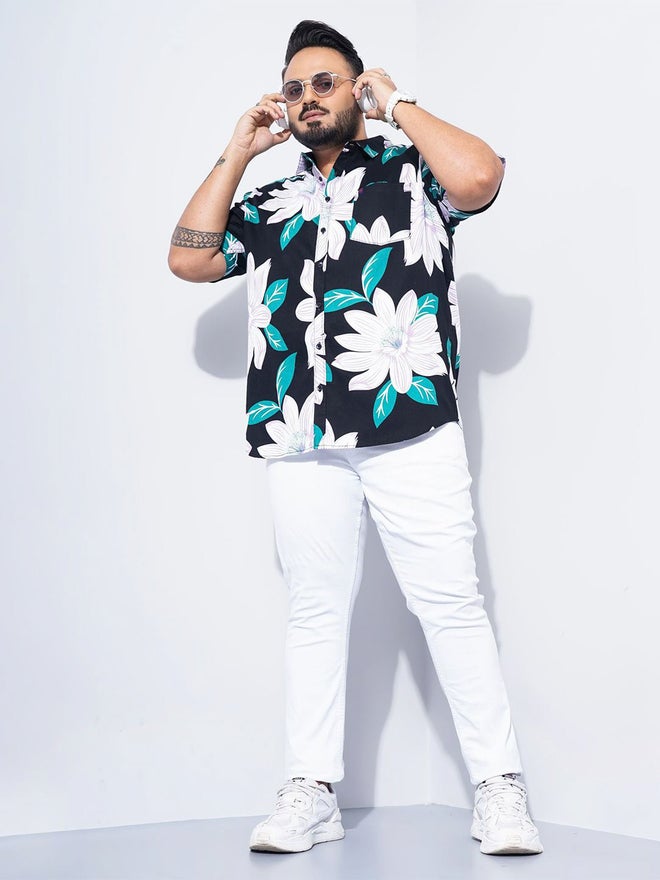 HARDSODA قميص مزخرف بالأزهار بأكمام قصيرة بحجم كبير من هارد صودا - Image 1