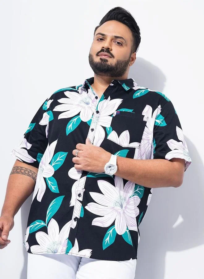 تايك تو قميص رجالي بمقاس كبير قصير الأكمام مطبع بالزهور