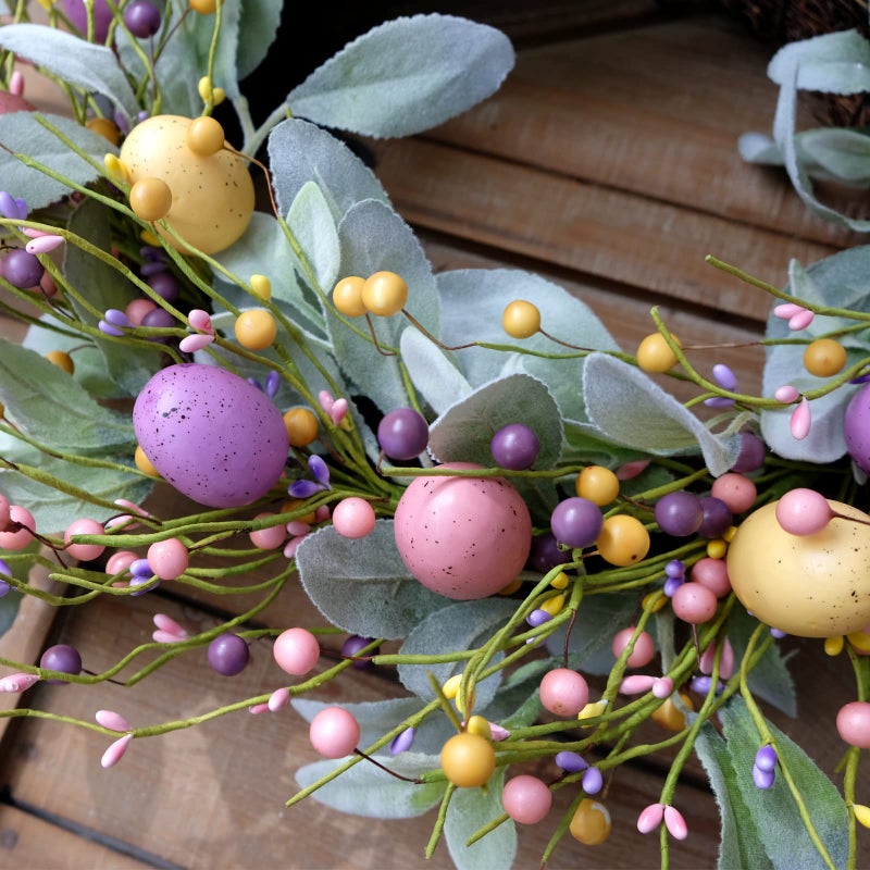 Bibelot 20 Inch Spring Easter Colorful Eggs Eucalyptus Leaves for Front Door, Eggs Berries Wreath with Artificial Green Leaves for Inside and Outside, Summer Spring Home Decor Wreath - Image 5