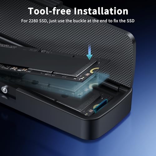 FIDECO M.2 NVMe SSD Enclosure, M.2 NVMe to USB Adapter, USB 3.2 Gen 2 (10Gbps) SSD Reader for M & M+B Key NVMe SSD, Support UASP and Trim, Tool-Free Installation, Sandwich Style Design - Image 3