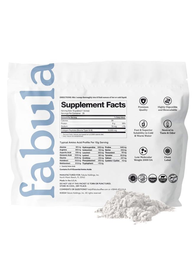 Fabula Collagen Peptides Powder, Hydrolyzed Bovine Collagen Type 1, Type 3 - Grass-Fed, Non-GMO, Gluten Free - Flavorless, 9.9 Oz, 28 Servings - Image 2