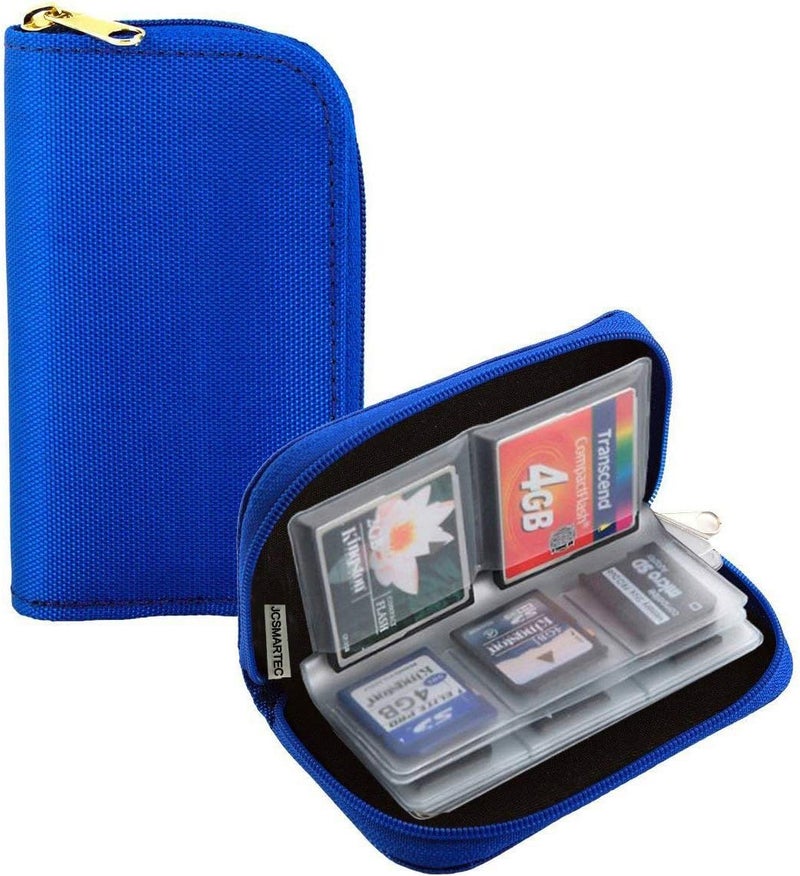 JCSMARTEC Memory Card Case - Carrying Case Suitable for Micro SD, Mini SD and 4X CF, Card Holder Bag Wallet for Media Storage Organization (Blue) - Image 1