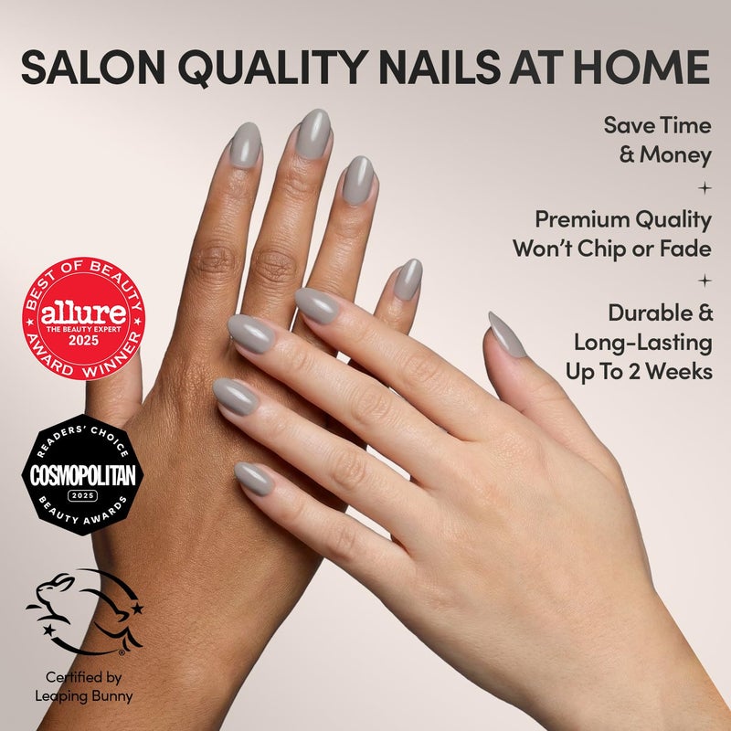 Glamnetic Press On Nails - Pure Gray | Opaque Light Gray Short Oval Fake Nails, Salon Quality | 15 Sizes - 30 Nail Kit - Image 2