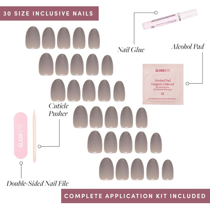 Glamnetic Press On Nails - Pure Gray | Opaque Light Gray Short Oval Fake Nails, Salon Quality | 15 Sizes - 30 Nail Kit - Image 4