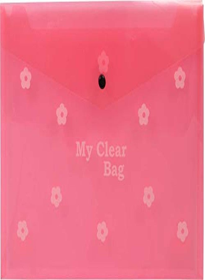 GreatDio® A4 Size Document File Bag | Transparent Floral Print Envelope Holder Storage Case with Snap Button | Clear Plastic Organizer for Papers, Stationery (Pack of 10) - Image 3