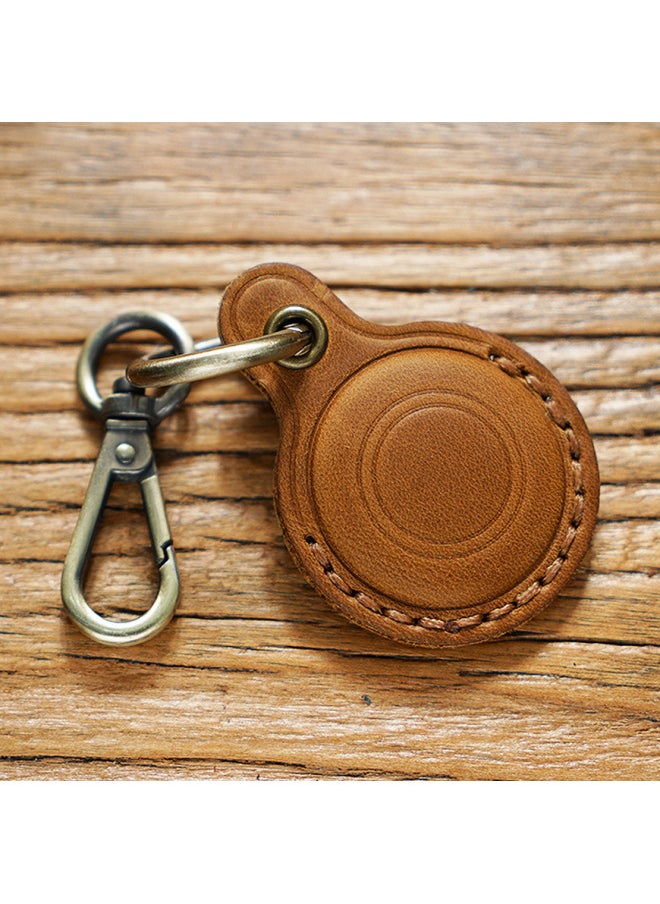 Generic - Original Cowhide Pet Anti-lost Key Chain For Apple Airtag Protective Case Positioning Tracker Leather Case In Stock-Color:Crazy Horse Wine Red - Image 1