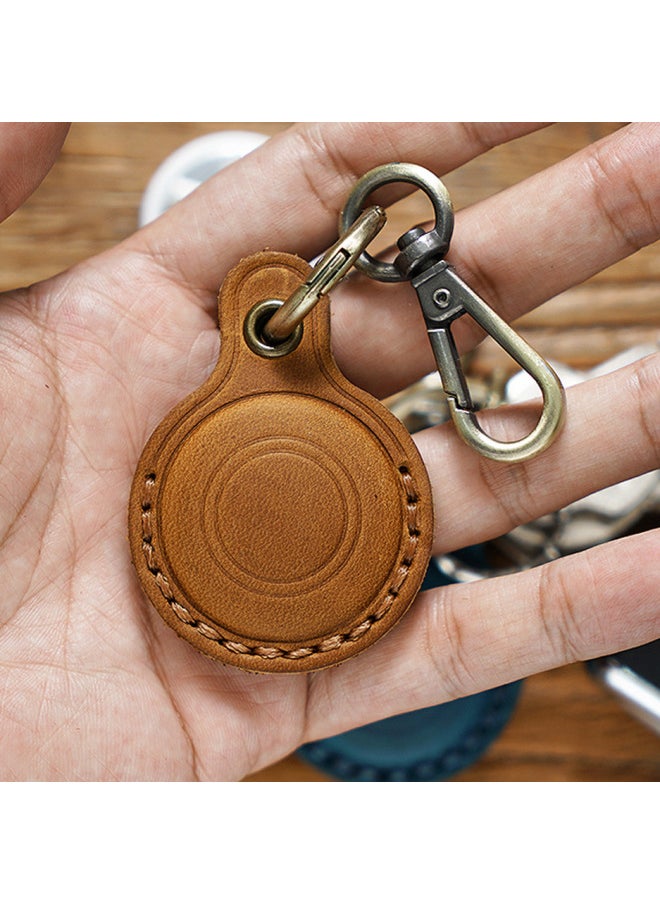 Generic - Original Cowhide Pet Anti-lost Key Chain For Apple Airtag Protective Case Positioning Tracker Leather Case In Stock-Color:Crazy Horse Wine Red - Image 1