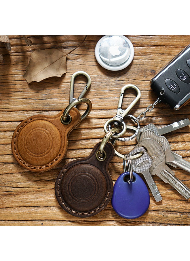 Generic - Original Cowhide Pet Anti-lost Key Chain For Apple Airtag Protective Case Positioning Tracker Leather Case In Stock-Color:Crazy Horse Wine Red - Image 1