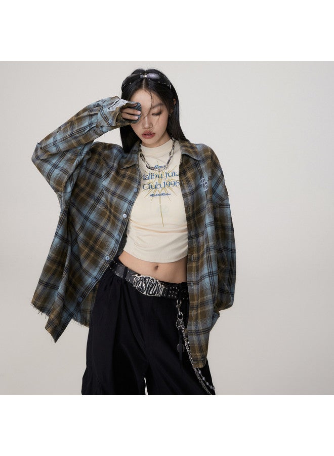 EPTISON Spring Shirt For Women - High-end Retro Checkered Shirt, Men's Long-sleeve Frayed Embroidered Loose-fit Unisex Shirt - Image 4