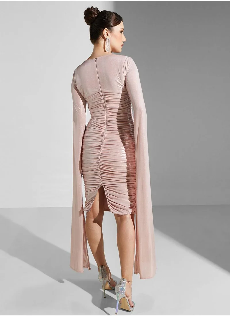 Yaser albik V-Neck Ruched Dress