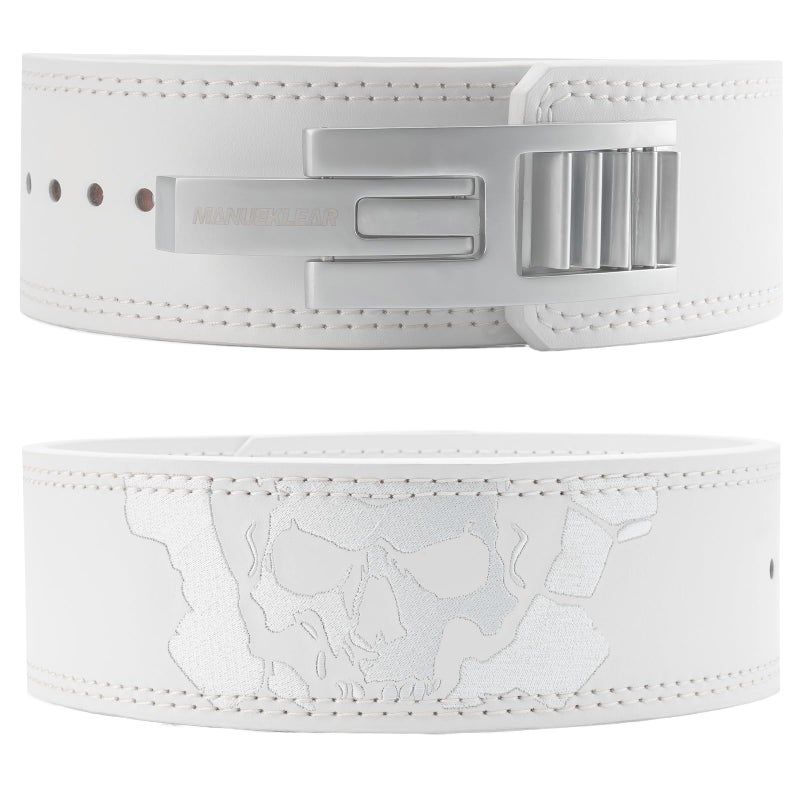 M MANUEKLEAR Lever Lifting Belt for Man and Women, Weightlifting with Adjustable Heavy Duty Buckle, Professional Weight Lifting Belt White/Silver - Image 1