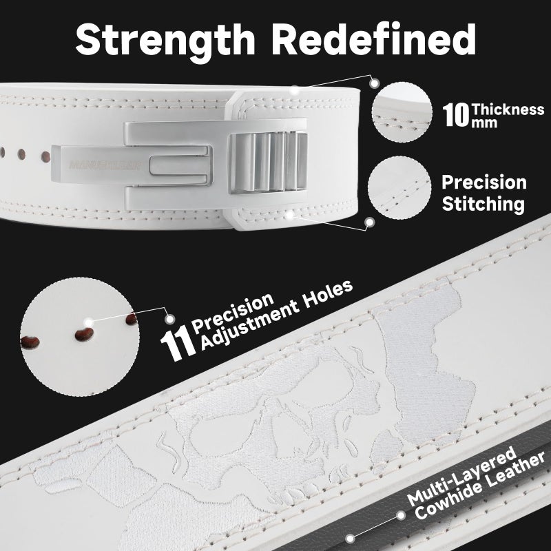 M MANUEKLEAR Lever Lifting Belt for Man and Women, Weightlifting with Adjustable Heavy Duty Buckle, Professional Weight Lifting Belt White/Silver - Image 4