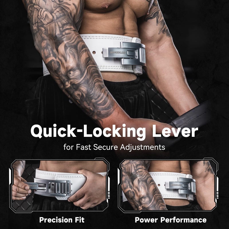 M MANUEKLEAR Lever Lifting Belt for Man and Women, Weightlifting with Adjustable Heavy Duty Buckle, Professional Weight Lifting Belt White/Silver - Image 5