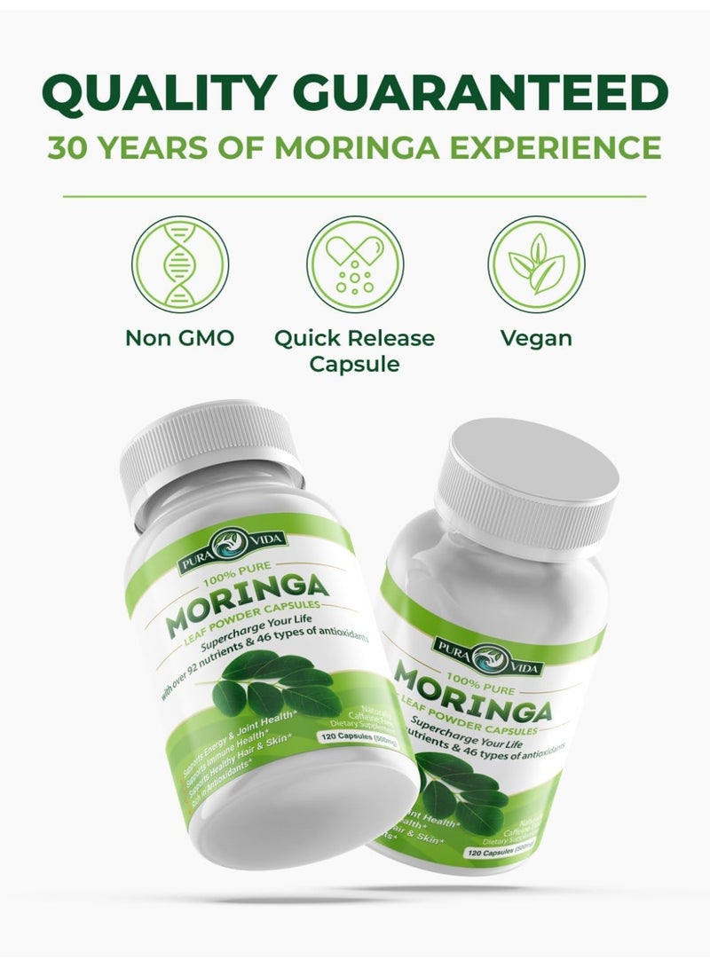Pura Vida Moringa Capsules Single Origin Moringa Powder Organic. Moringa Leaf. Energy, Metabolism, & Immune Support. 120ct. 500mg Caps. - Image 4