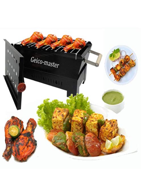 Geico-master Geicomaster Exclusive Portable Picnic Barbeque with 6 Wooden Handle Skewers 1 Grill Charcoal Grill  - Image 1