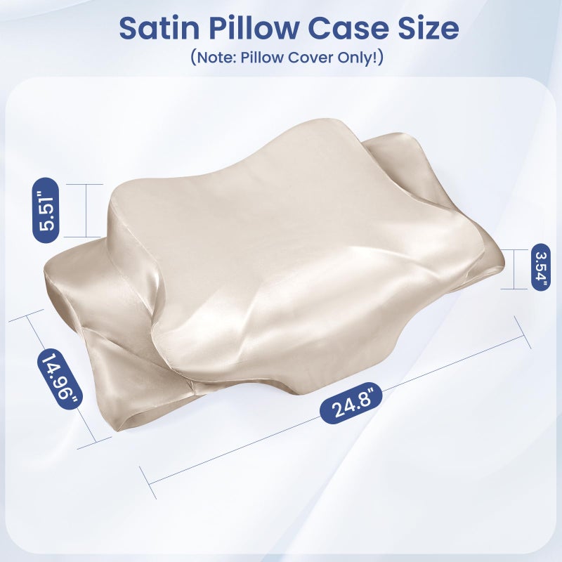 Zelimun Satin Pillowcase for Cervical Pillows, (Cover Only) Fit for 24.8"x14.96"x5.51"/3.54" Orthopedic Neck Support Pillow, Silky Smooth Pillowcase Cover with Zipper Closure (Champagne) - Image 2