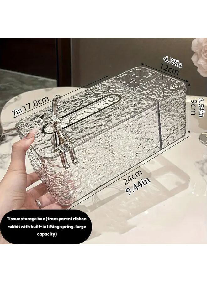 Transparent White Bunny Tissue Box Holder Water Ripple Design Plastic Storage Bathroom Living Room Decor - Image 4