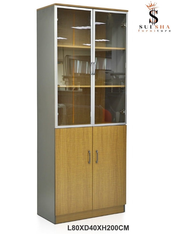 SULSHA Modern 4 Door Wooden File CABINET and Bookshelf Glass Door With Aluminum - Image 1