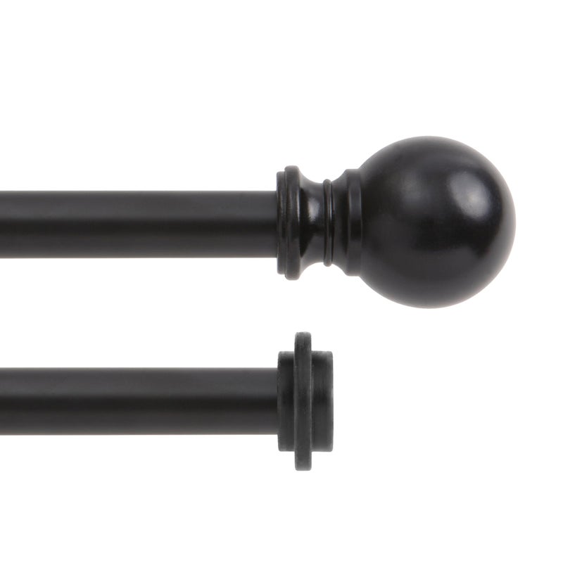 Kenney Kenney KN75917 Ball End Standard Decorative Window Double Curtain Rod 3666 Adjustable Length Matte Black Finish 58 Diameter Steel Tubes 