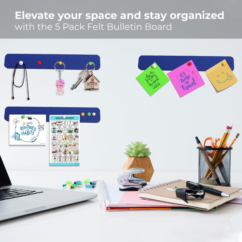 RANUR Self Adhesive Felt Bulletin Bar Strip, Reminder Board with 35pcs Drawing Pins, Lightweight to Do List Board for Wall Soft Board for Study Room, Photos, Schedules, Size 33 X 5 X 1.3 cms (Blue) - Image 3