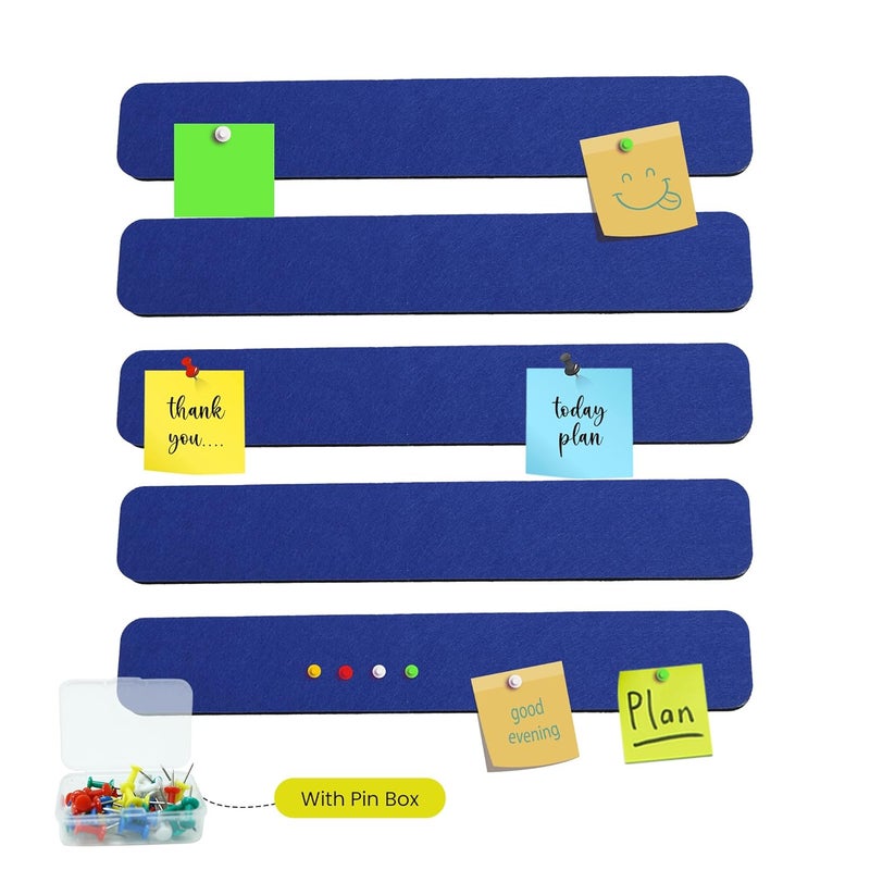 RANUR Self Adhesive Felt Bulletin Bar Strip, Reminder Board with 35pcs Drawing Pins, Lightweight to Do List Board for Wall Soft Board for Study Room, Photos, Schedules, Size 33 X 5 X 1.3 cms (Blue) - Image 1