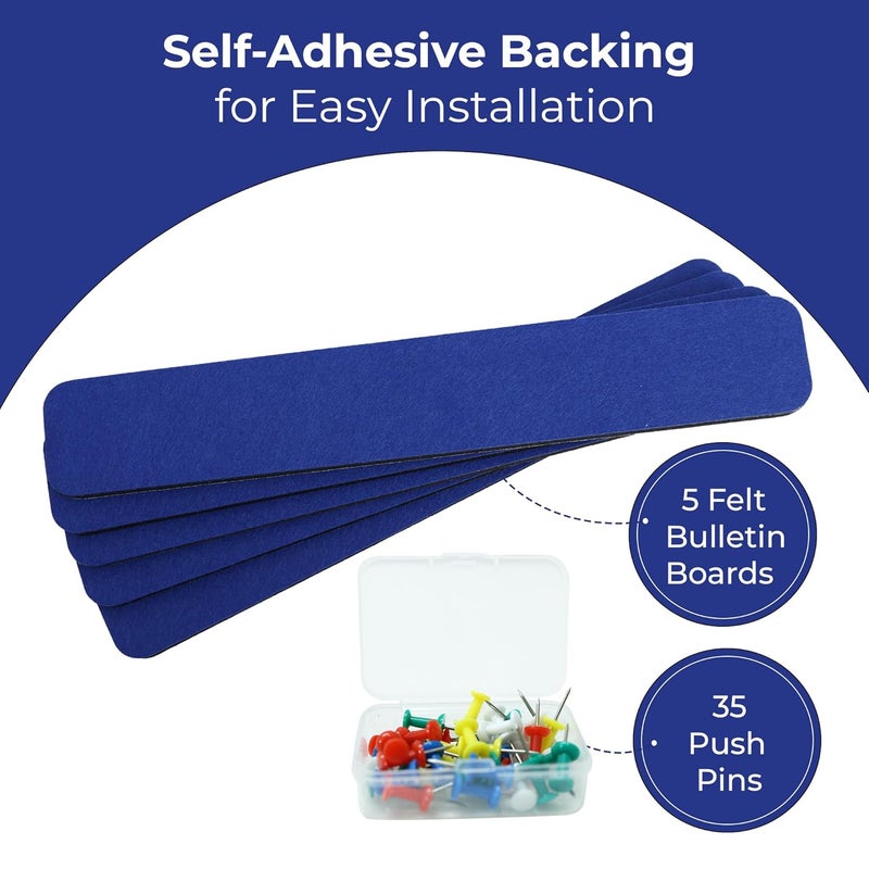 RANUR Self Adhesive Felt Bulletin Bar Strip, Reminder Board with 35pcs Drawing Pins, Lightweight to Do List Board for Wall Soft Board for Study Room, Photos, Schedules, Size 33 X 5 X 1.3 cms (Blue) - Image 2