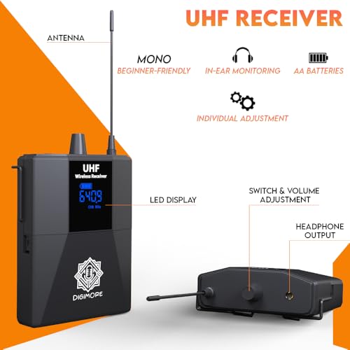 DIGIMORE UHF Wireless in-Ear Monitor System | 300 Ft Range | Rack Mounts | Professional IEM with No Noise & Crisp Monitoring | for Studio, Guitar, Band Rehearsal, Live Performance (D-800) - Image 3