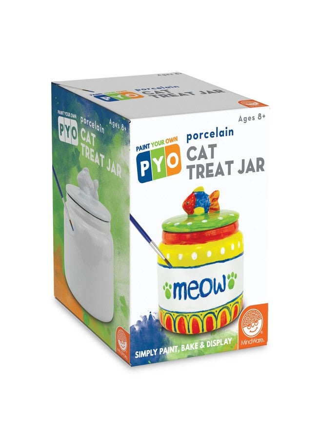 MindWare Paint Your Own (PYO) Cat Treat Jar Craft Kit for Kids - Includes Porcelain Treat Jar, Paint, Brushes and Instructions - Image 1
