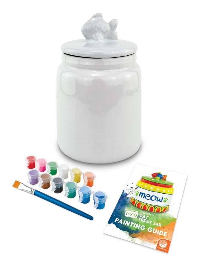 MindWare Paint Your Own (PYO) Cat Treat Jar Craft Kit for Kids - Includes Porcelain Treat Jar, Paint, Brushes and Instructions - Image 2